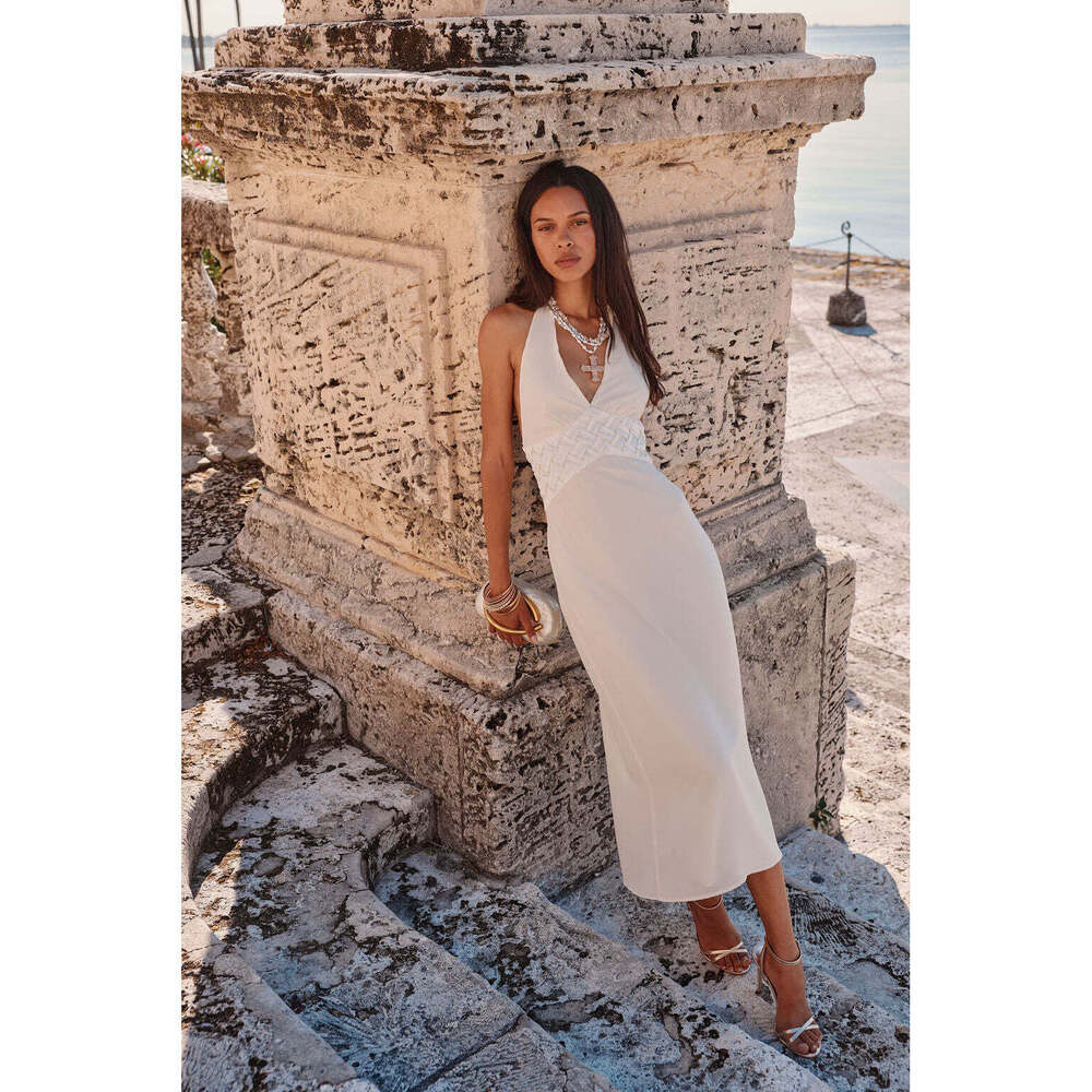 12th Tribe Penelope White Halter Midi Dress Size MM